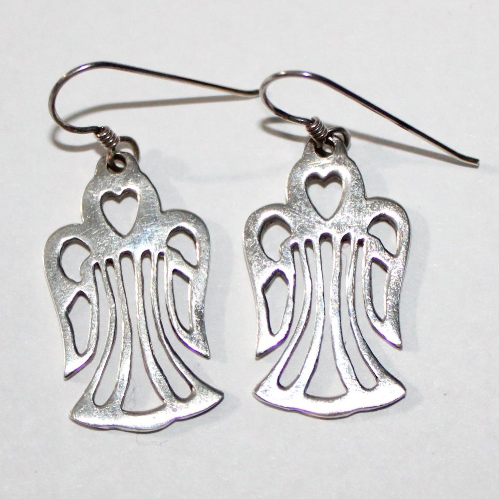 Sterling Silver Open Work Angel Earrings